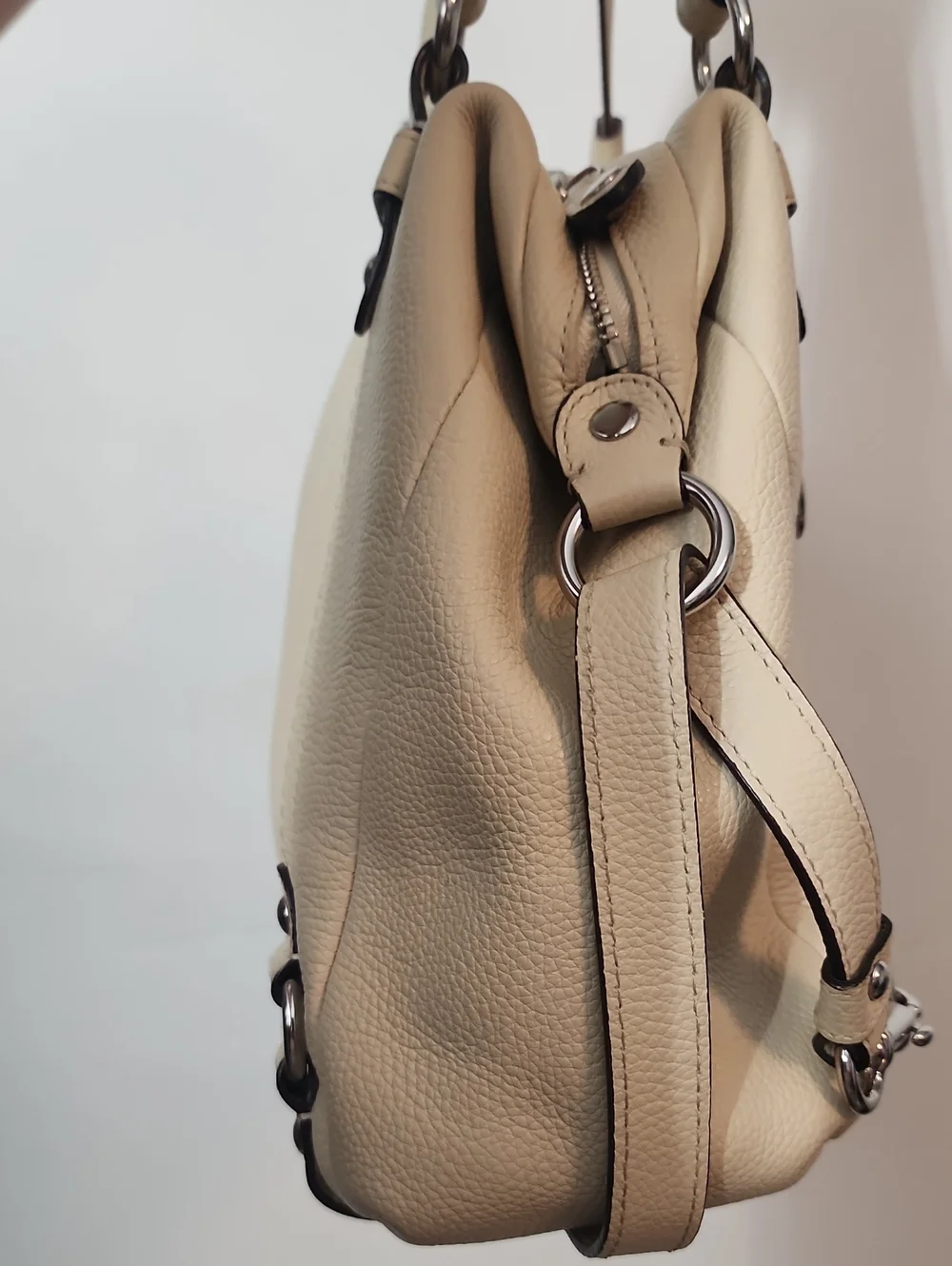 Coach Cream Leather Shoulder Satchel with Silver Hardware